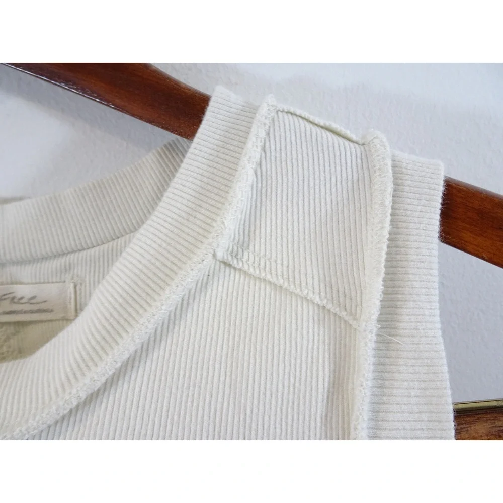 We The Free People Ribbed Muscle Tank Top Cream White Seam Detail Small Gorpcore